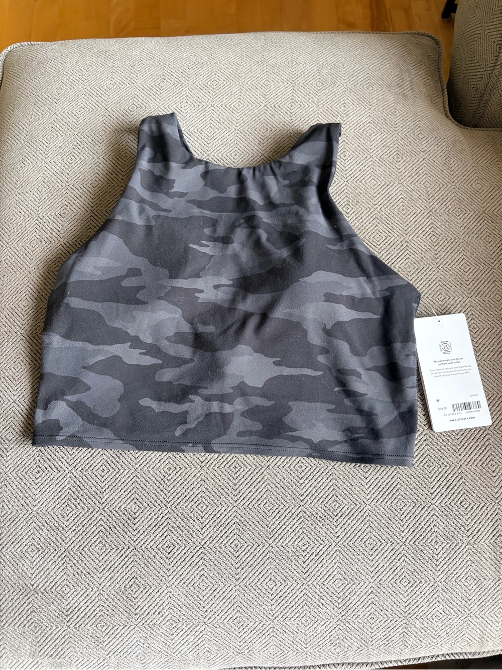 Athleta Conscious Crop High-Neck Camo Bra Black/Gray